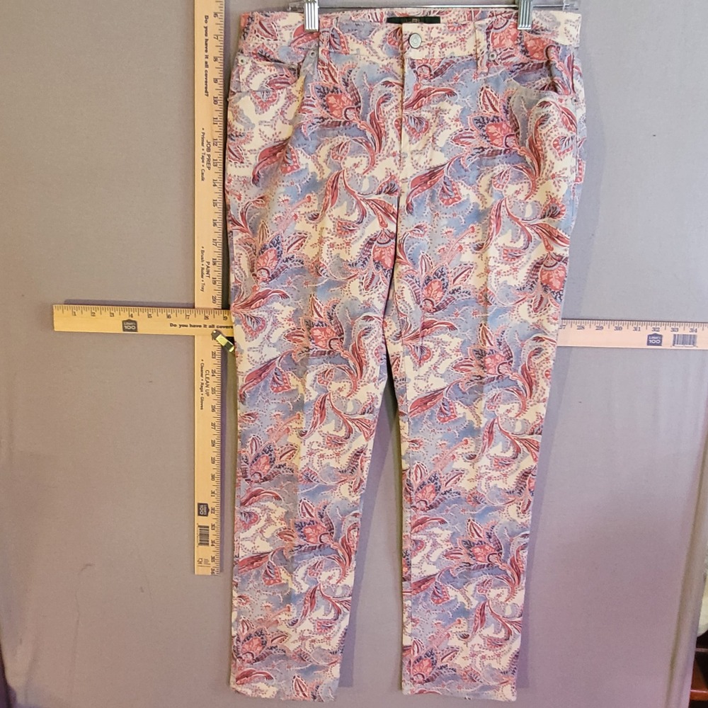 Lauren Jeans Co Ralph Lauren Pink Blue Paisley Floral Slim Leg Pants Size 10